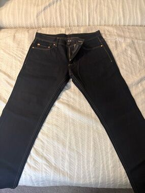 Armani Exchange Dark Blue Jeans with Brown Leather Patch